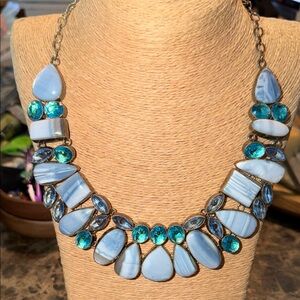 Elegant Sterling Silver semi precious stones Blue and Teal Statement Necklace